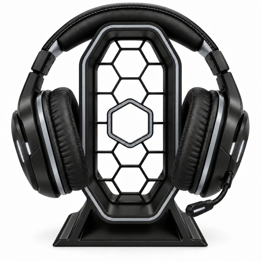 Gaming Headphone Stand with Modern Hex Design