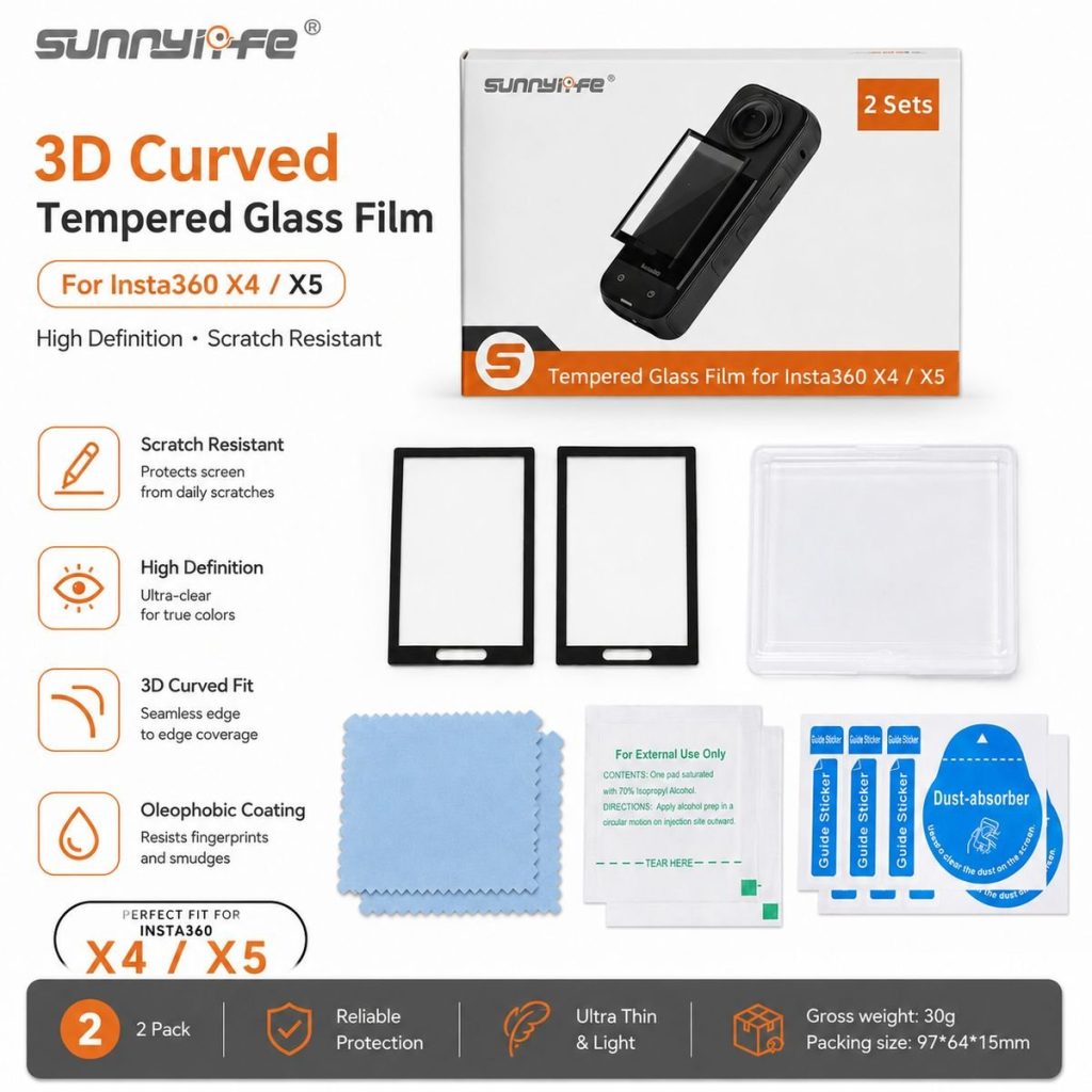 Sunnylife 3D Curved Screen ProtectorCompatible With Insta360 X5/X4 2 Pack