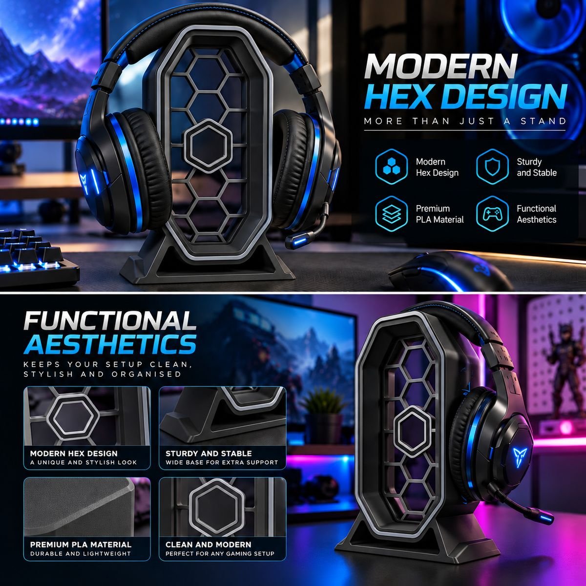 Gaming Headphone Stand with Modern Hex Design - Image 11