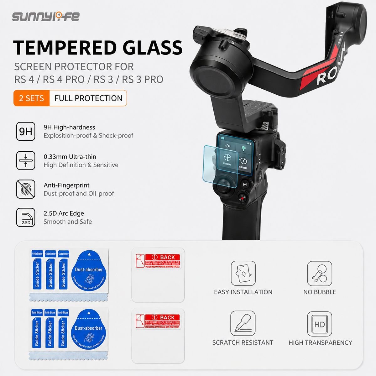 Sunnylife 2 Pack Screen Protector for DJI RS 4/RS 3 Gimbals - Image 3