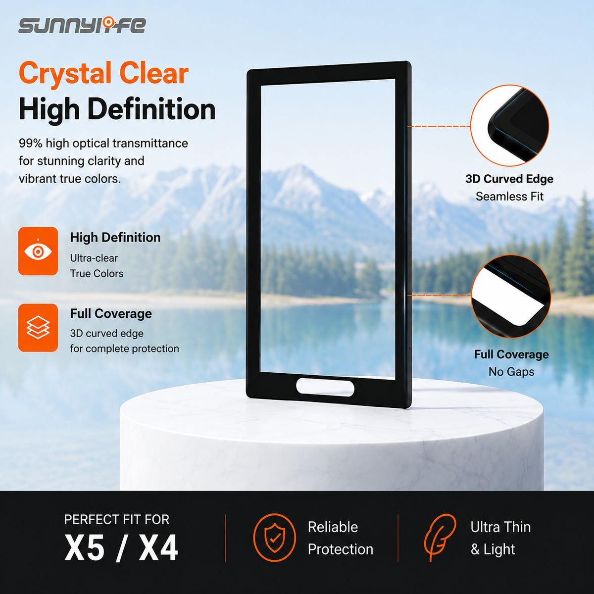 Sunnylife 3D Curved Screen ProtectorCompatible With Insta360 X5/X4 2 Pack - Image 3