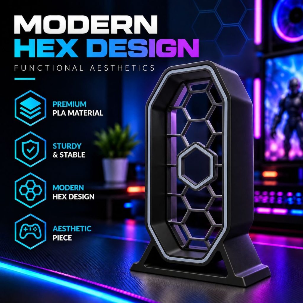 Gaming Headphone Stand with Modern Hex Design