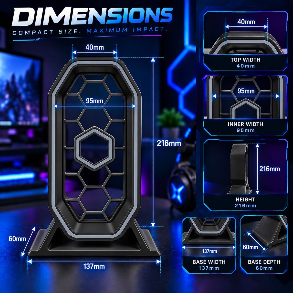 Gaming Headphone Stand with Modern Hex Design - Image 2