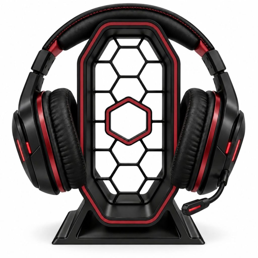 Gaming Headphone Stand with Modern Hex Design