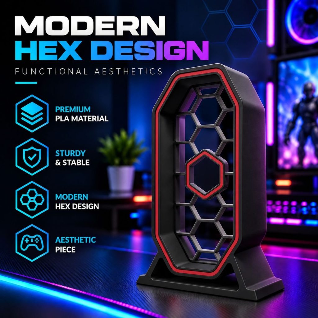 Gaming Headphone Stand with Modern Hex Design
